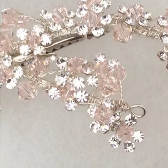 Bridal Hair Clip Silver Rhinestones Crystals Champagne Pink - Picture 7 of 9